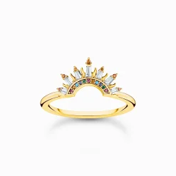 Hot Bague arborant des rayons de soleil et des gemmes multicolores dorée Femme Bagues|Placage Or 18 Carats - Argent 925