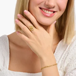 Clearance Bague arborant un palmier et des gemmes multicolores dorée Femme Bagues|Placage Or 18 Carats - Argent 925