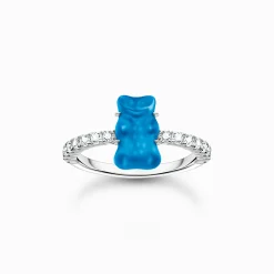 New Bague avec mini Ours d’or bleu et pierres, argent Femme Bagues|Argent 925