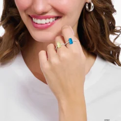 New Bague avec mini Ours d’or bleu et pierres, argent Femme Bagues|Argent 925