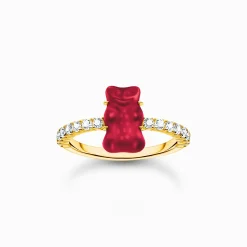 Online Bague avec mini Ours d’or rouge et pierres, dorée Femme Bagues|Placage Or 18 Carats - Argent 925