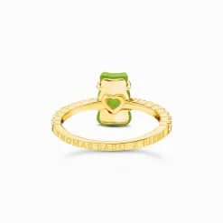 Flash Sale Bague avec mini Ours d’or vert et pierres, dorée Femme Bagues|Placage Or 18 Carats - Argent 925