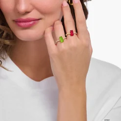 Flash Sale Bague avec mini Ours d’or vert et pierres, dorée Femme Bagues|Placage Or 18 Carats - Argent 925