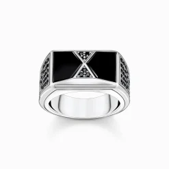 Discount Bague avec noires onyx et pierres noires argent Femme Bagues|Bagues