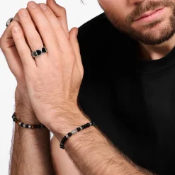 Discount Bague avec noires onyx et pierres noires argent Femme Bagues|Bagues