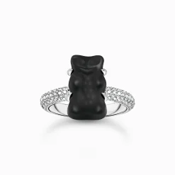 Clearance Bague avec Ours d’Or noir et pierres, argent Femme Bagues|Bagues