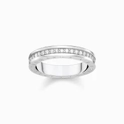 Shop Bague avec pierres blanches pavé argent Femme Bagues