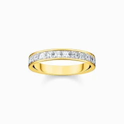 New Bague avec pierres blanches pavé plaqué or Femme Bagues|Placage Or 18 Carats - Argent 925