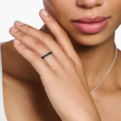 Best Sale Bague avec pierres noires pavé argent Femme Bagues