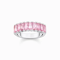 Online Bague avec pierres roses pavé argent Femme Bagues