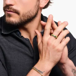 Cheap Bague écailles de crocodile dorée ornée de gemmes vert émeraude Femme Bagues|Placage Or 18 Carats - Argent 925