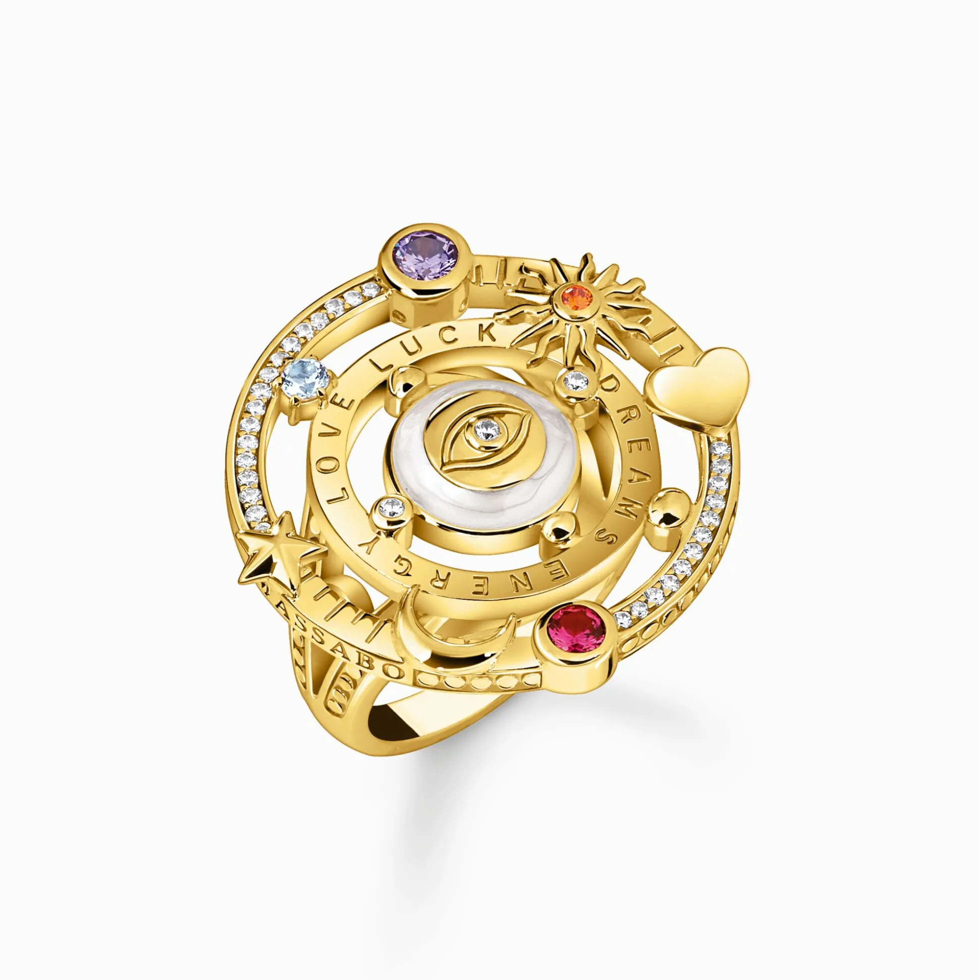 Best Bague cocktail au design cosmique avec des pierres multicolores plaquée or Femme Bagues
