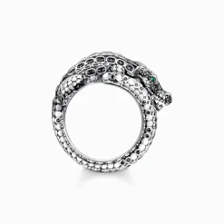 Shop Bague crocodile, argent noirci et gemmes noires et vertes Femme Bagues|Bagues