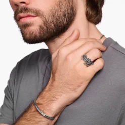 Shop Bague crocodile, argent noirci et gemmes noires et vertes Femme Bagues|Bagues