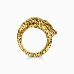 Discount Bague crocodile dorée ornée de gemmes noires et vertes Femme Bagues|Placage Or 18 Carats - Argent 925