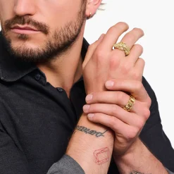Discount Bague crocodile dorée ornée de gemmes noires et vertes Femme Bagues|Placage Or 18 Carats - Argent 925