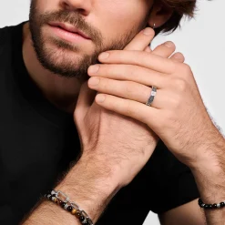 Outlet Bague design à facettes avec pierres noires argent Femme Bagues|Bagues