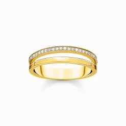 Fashion Bague double pierres blanches or Femme Bagues|Placage Or 18 Carats - Argent 925