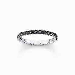 Outlet Bague en argent au design délicat avec zircon noir Femme Bagues|Argent 925