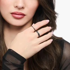 Outlet Bague en argent au design délicat avec zircon noir Femme Bagues|Argent 925