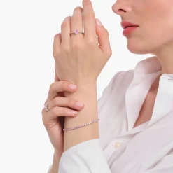 New Bague en argent avec zircon rose en taille brillant Femme Bagues|Argent 925