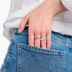 Cheap Bague en argent avec zircon rose en forme de cœur Femme Bagues