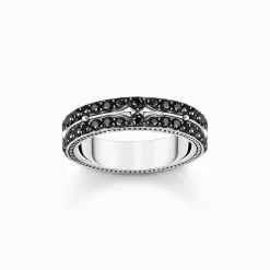 Outlet Bague en argent noirci avec zircon noir Femme Bagues|Argent 925