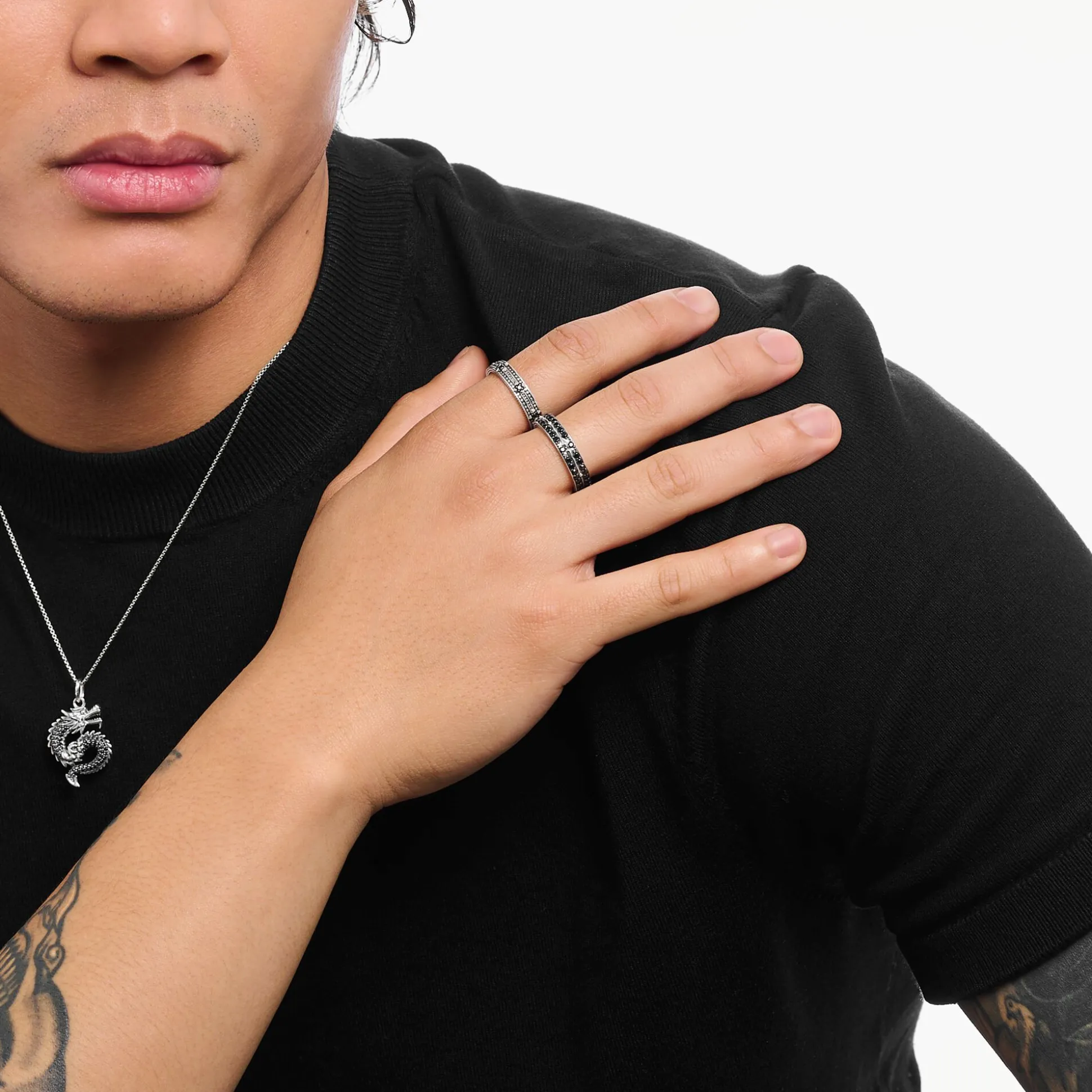 Outlet Bague en argent noirci avec zircon noir Femme Bagues|Argent 925