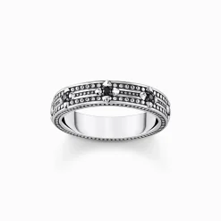 Outlet Bague en argent noirci avec zircon noir Femme Bagues|Argent 925