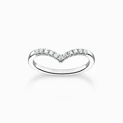 Cheap Bague forme en V avec pierres blanches argent Femme Bagues