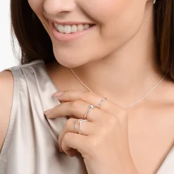 Cheap Bague forme en V avec pierres blanches argent Femme Bagues