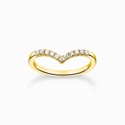 New Bague forme en V avec pierres blanches or Femme Bagues|Placage Or 18 Carats - Argent 925