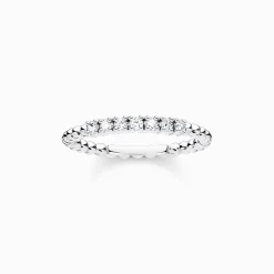 Online Bague perles avec pierres blanches argent Femme Bagues