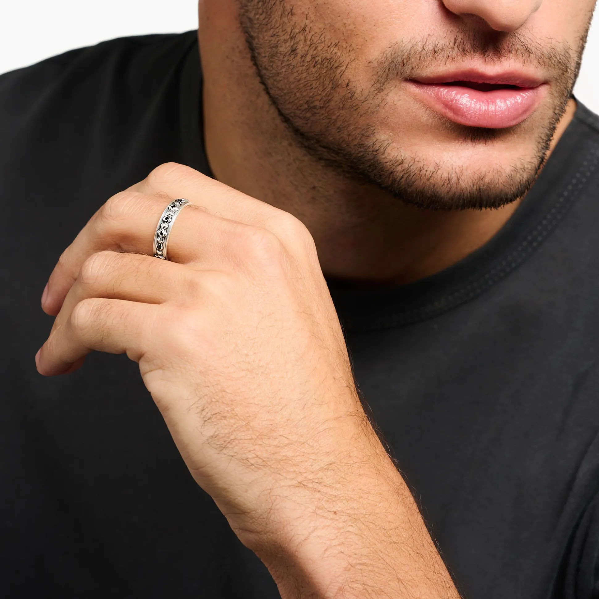 Outlet Bague pierres noires argent Femme Bagues|Bagues