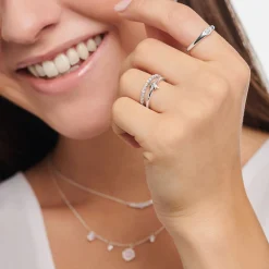 Hot Bague rose et blanche pierres Femme Bagues