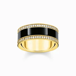 Cheap Bague ruban émail à froid noir et zircons plaqué or Femme Bagues|Placage Or 18 Carats - Argent 925