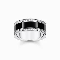 Flash Sale Bague ruban émail à froid noir et zircons argent Femme Bagues
