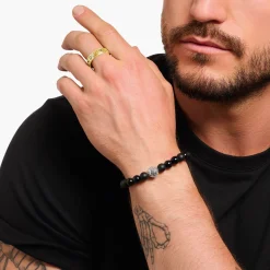 Clearance Bague ruban plaquée or, ornée de gemmes noires et de motifs Femme Bagues|Bagues