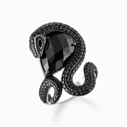 Hot Bague serpent en argent noirci avec zircon noir en forme de goutte Femme Bagues|Argent 925