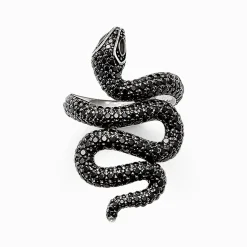 Hot Bague serpent noir avec pavé Femme Bagues