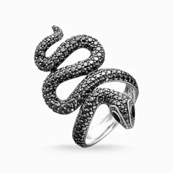 Hot Bague serpent noir avec pavé Femme Bagues