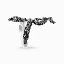Hot Bague serpent noir avec pavé Femme Bagues