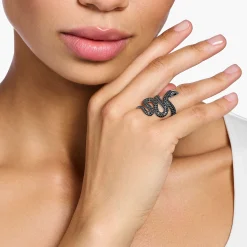 Hot Bague serpent noir avec pavé Femme Bagues