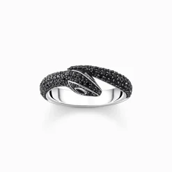 Online Bague serpent noirci en argent avec zircon noir Femme Bagues|Argent 925