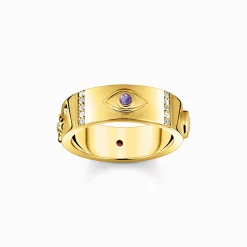 Online Bague symboles cosmiques et pierres plaquée or Femme Bagues|Placage Or 18 Carats - Argent 925