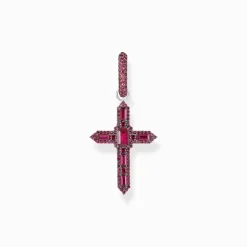 Clearance Boucle d'oreille simple croix noircie en argent avec pierres rouges rubis Femme Créoles|Argent 925
