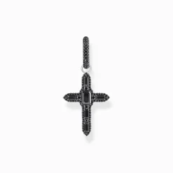 Store Boucle d'oreille simple croix noircie en argent avec zircon noir Femme Créoles|Argent 925