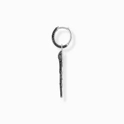 Shop Boucle d'oreille simple en argent serpent noirci avec zircon noir Femme Créoles|Argent 925