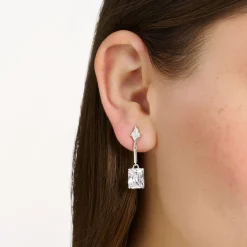 Hot Boucles d'oreilles avec pierres blanches argent Femme Boucles D'oreilles