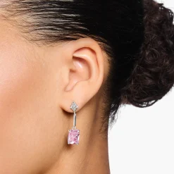 Cheap Boucles d'oreilles avec pierres roses et blanches argent Femme Boucles D'oreilles